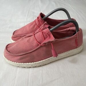 Hey Dude Wendy Canvas Slip On Loafer Shoes Coral Red Womens Size 9 Gently Used